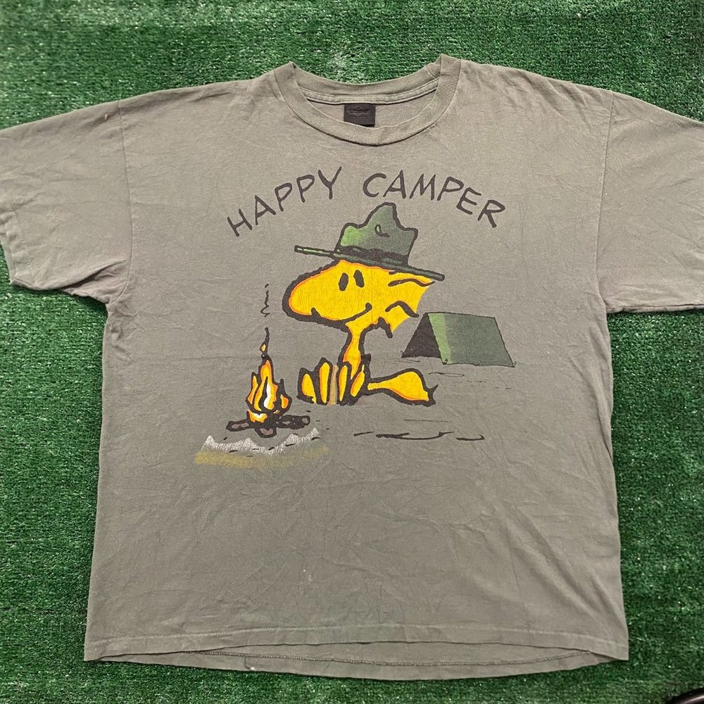 Vintage 90s Peanuts Woodstock Happy Camper T-Shirt Single Stitch Gorpcore XL